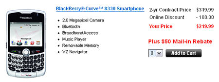 Verizon BlackBerry Curve Now Available Online