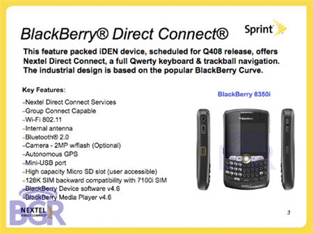  BlackBerry 8350i that supports Nextel Direct Connect will appear in Q4.
