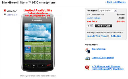 Verizon BlackBerry Storm Should Ship Before December 8th