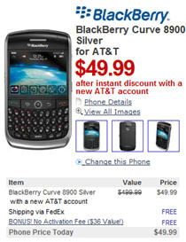 $49 AT&T BlackBerry Curve 8900