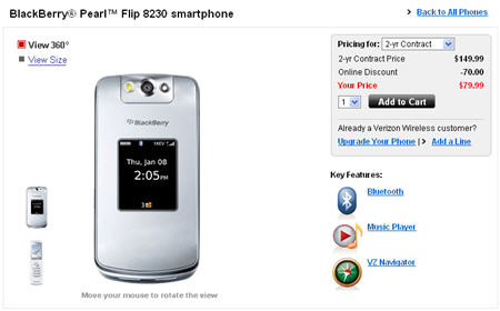 Verizon BlackBerry Pearl Flip Now Available