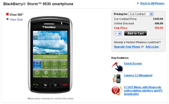 Post image for Verizon BlackBerry Storm Now Only $99