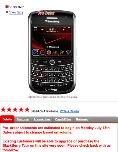 Blackberry Veryzon on Verizon Blackberry Tour Pre Order