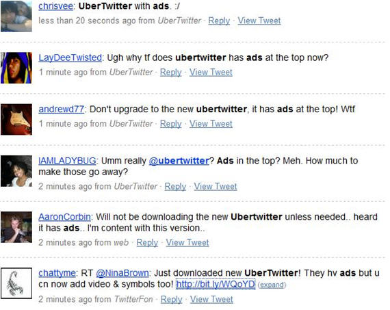 UberTwitter Beta 4... Now With Ads