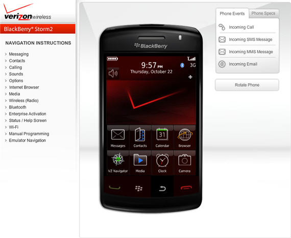 Verizon BlackBerry Storm2 Emulator