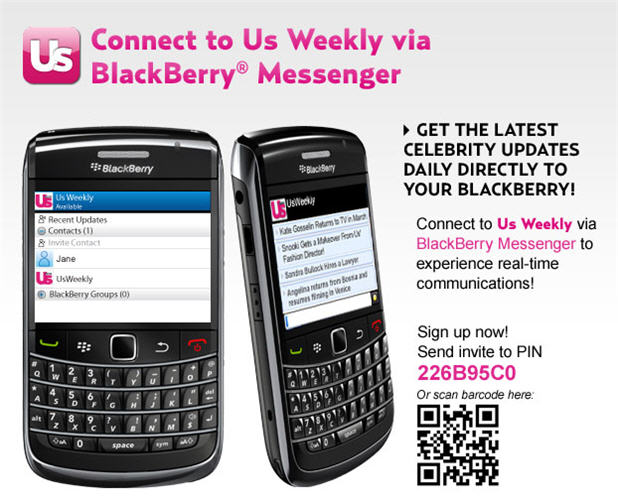 Connect to Us Weekly via BlackBerry Messenger